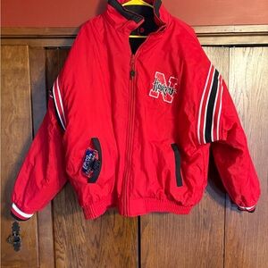 Pro Player Red vintage Puffer Jacket with Huskers Logo